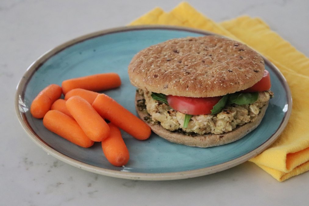 Flaxseed Quinoa and White Bean Burgers with Pesto Manitoba Flax Seed