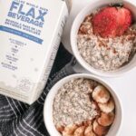 vanilla chai overnight oats pictured with Manitoba Milling Unsweetened Flax Milk