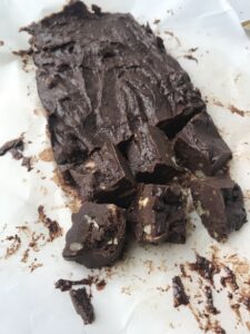 chocolate freezer fudge cut into squares