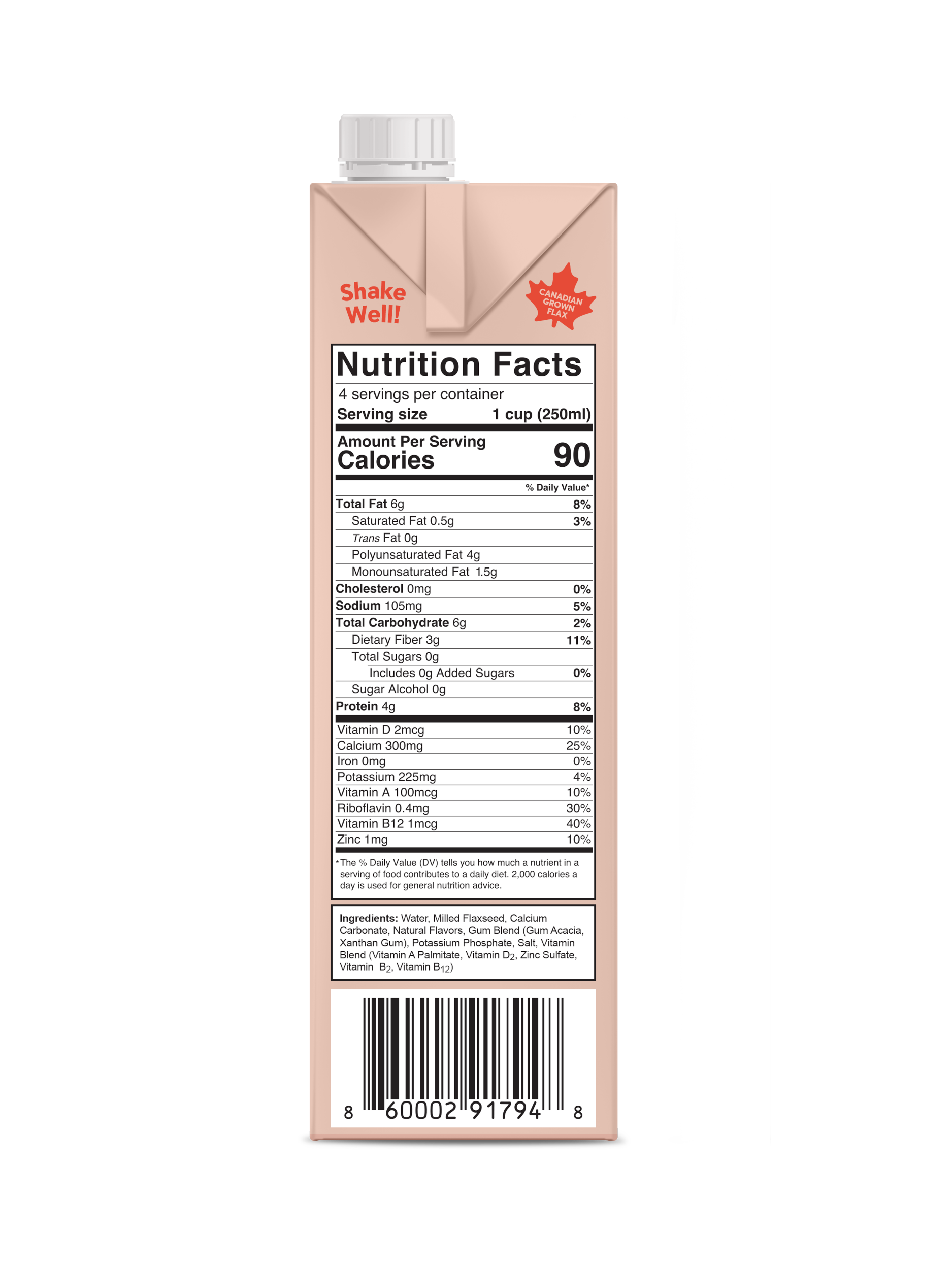 Original Flax Milk Nutrition Facts Panel