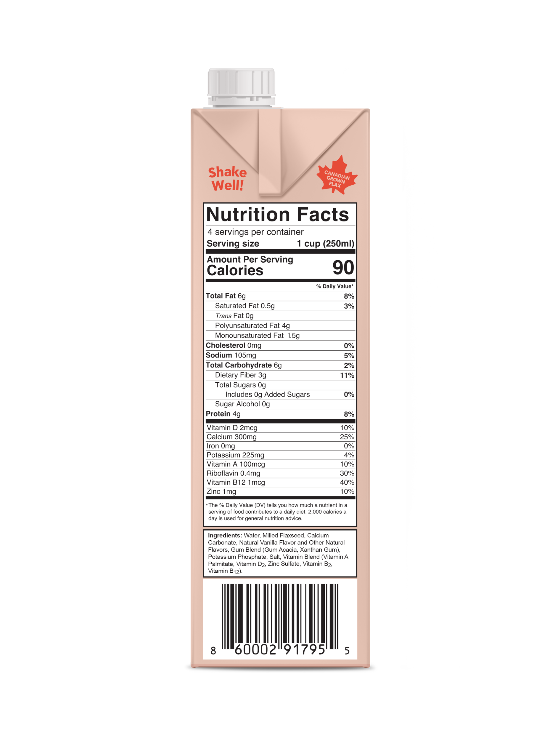 Vanilla Flax Milk Nutrition Facts Panel